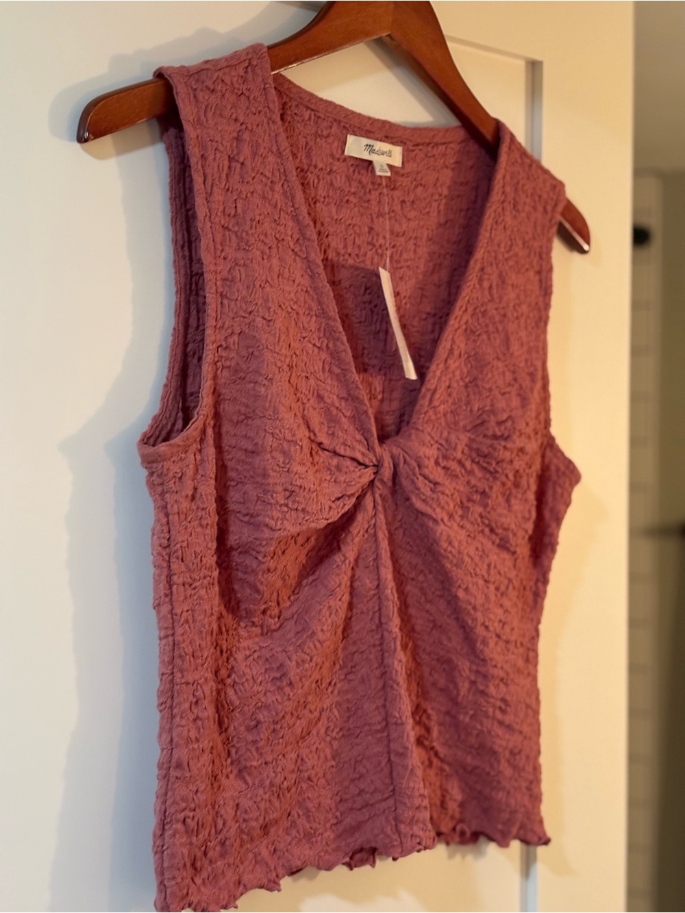 Madewell Dusty Rose Twist-Front Textured Tank NWT women’s Large